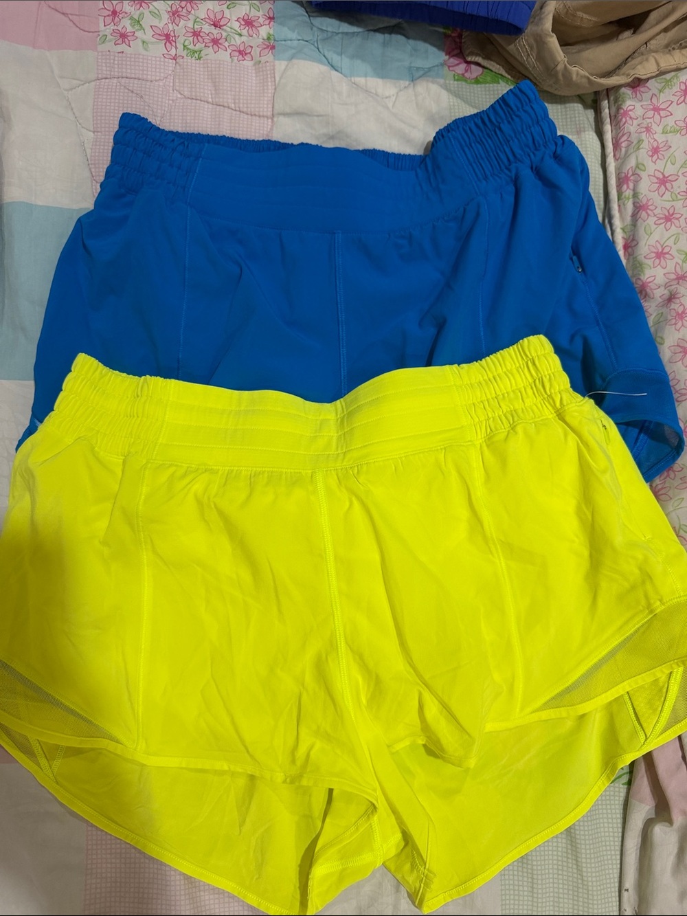 lululemon athletica Neon Yellow & Royal Blue Running Shorts